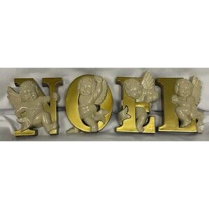 Vtg Burwood Noel Cherubs 2866-4 Wall Decor 1987 Christmas Angel Gold & Ivory
